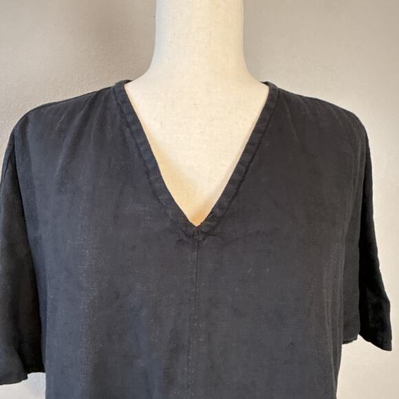 Crown Linen Designs Womens Oversized Swing Shift Dress Size XS/S Black Pockets - Picture 3 of 8